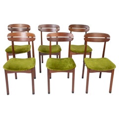 Mid Century Modern Dining Chairs with Green Velvet Upholstery, Set of 6, 1950s