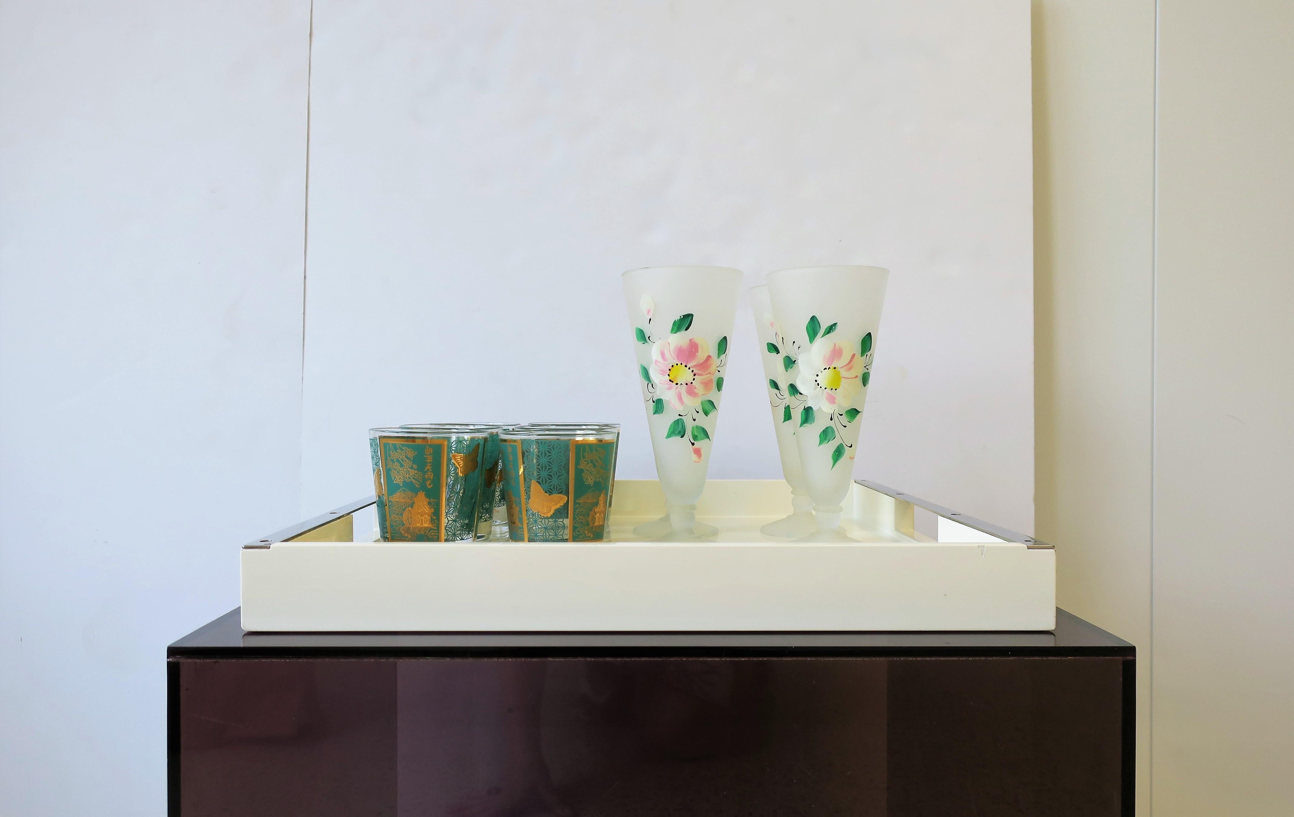 Set of 6 Midcentury Gold and Turquoise Blue Cocktail Rocks Glasses 3