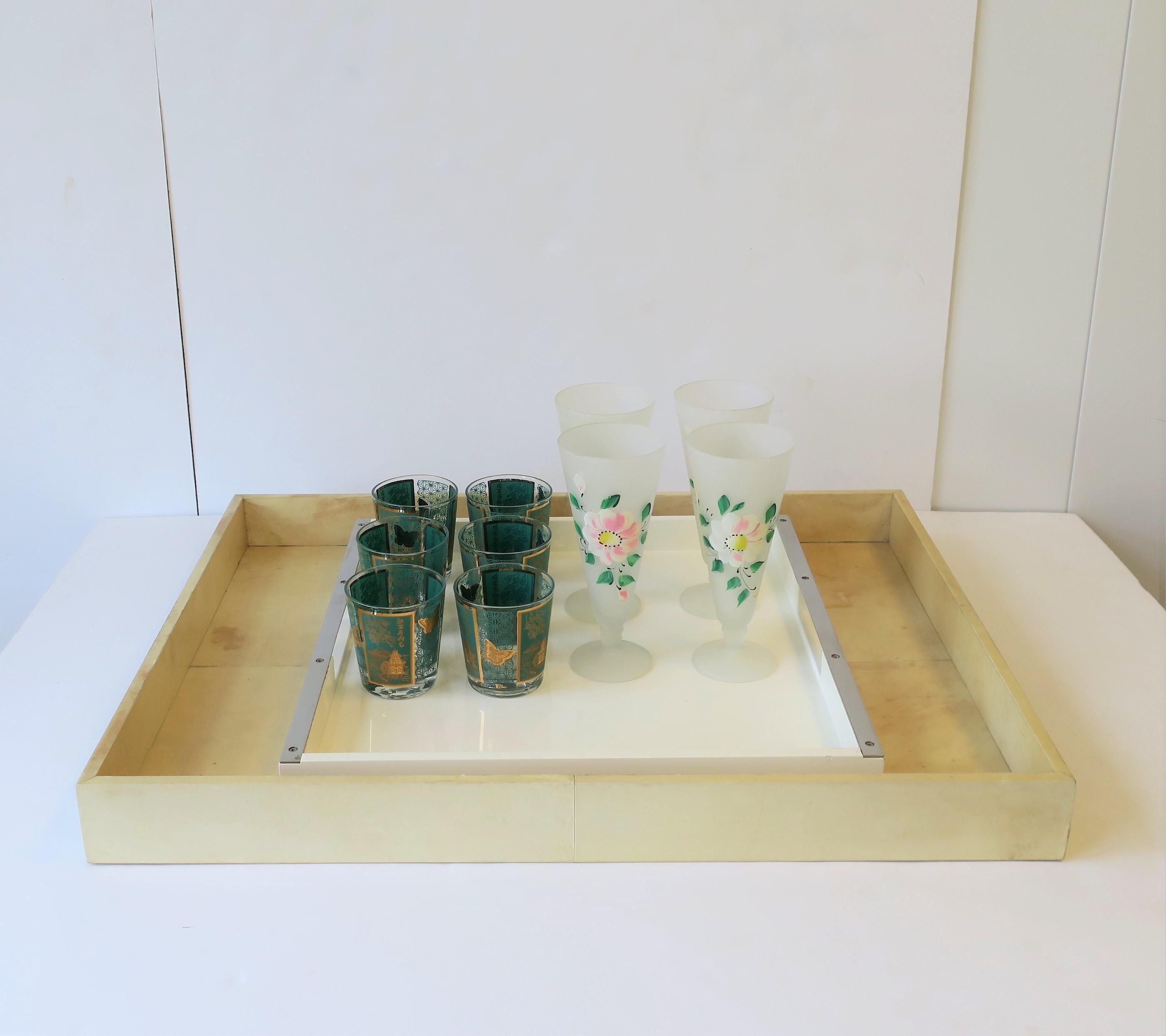 Set of 6 Midcentury Gold and Turquoise Blue Cocktail Rocks Glasses 5