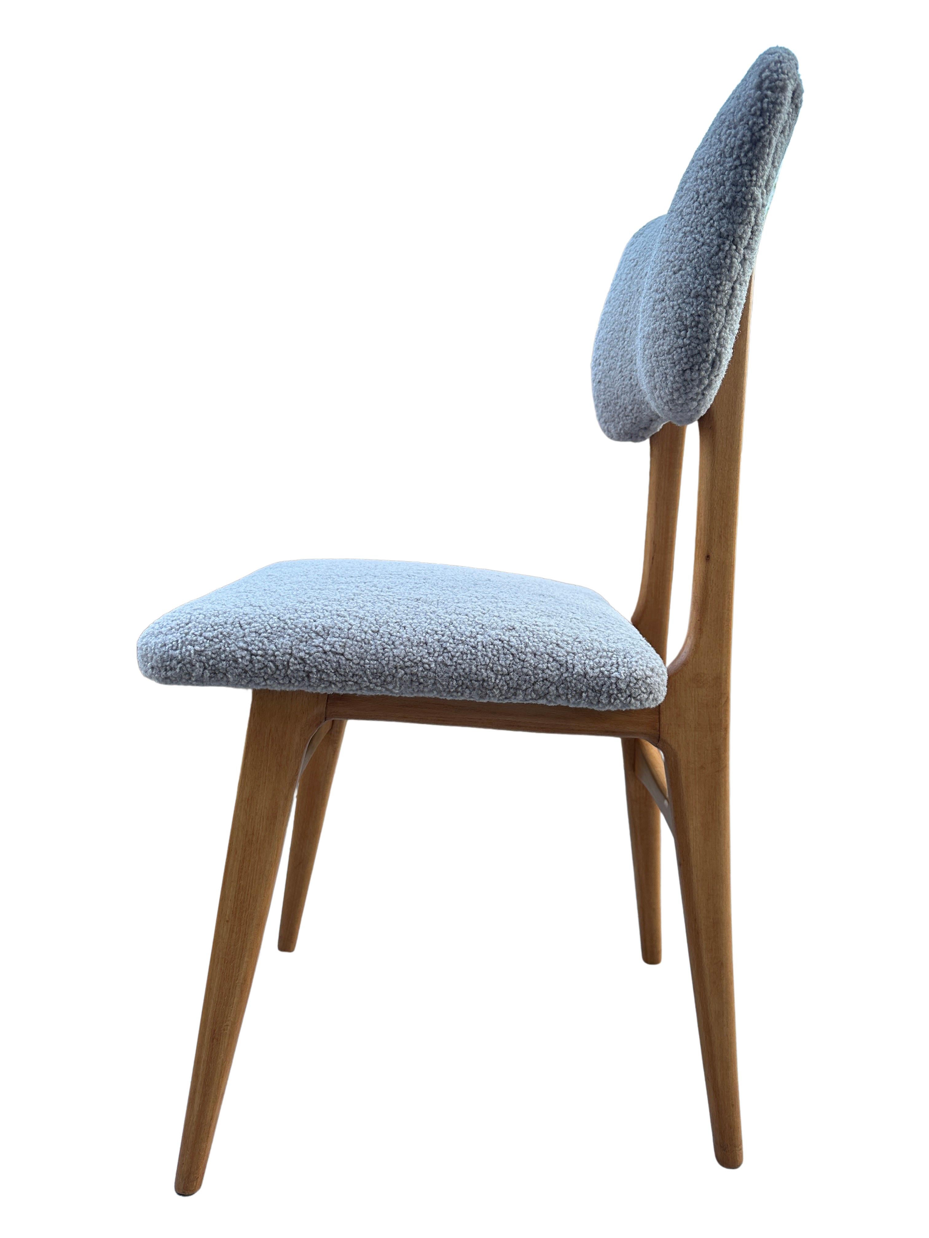 Mid-Century Modern Set of 6 Midcentury Grey Bouclé Dining Chairs, 1960s For Sale