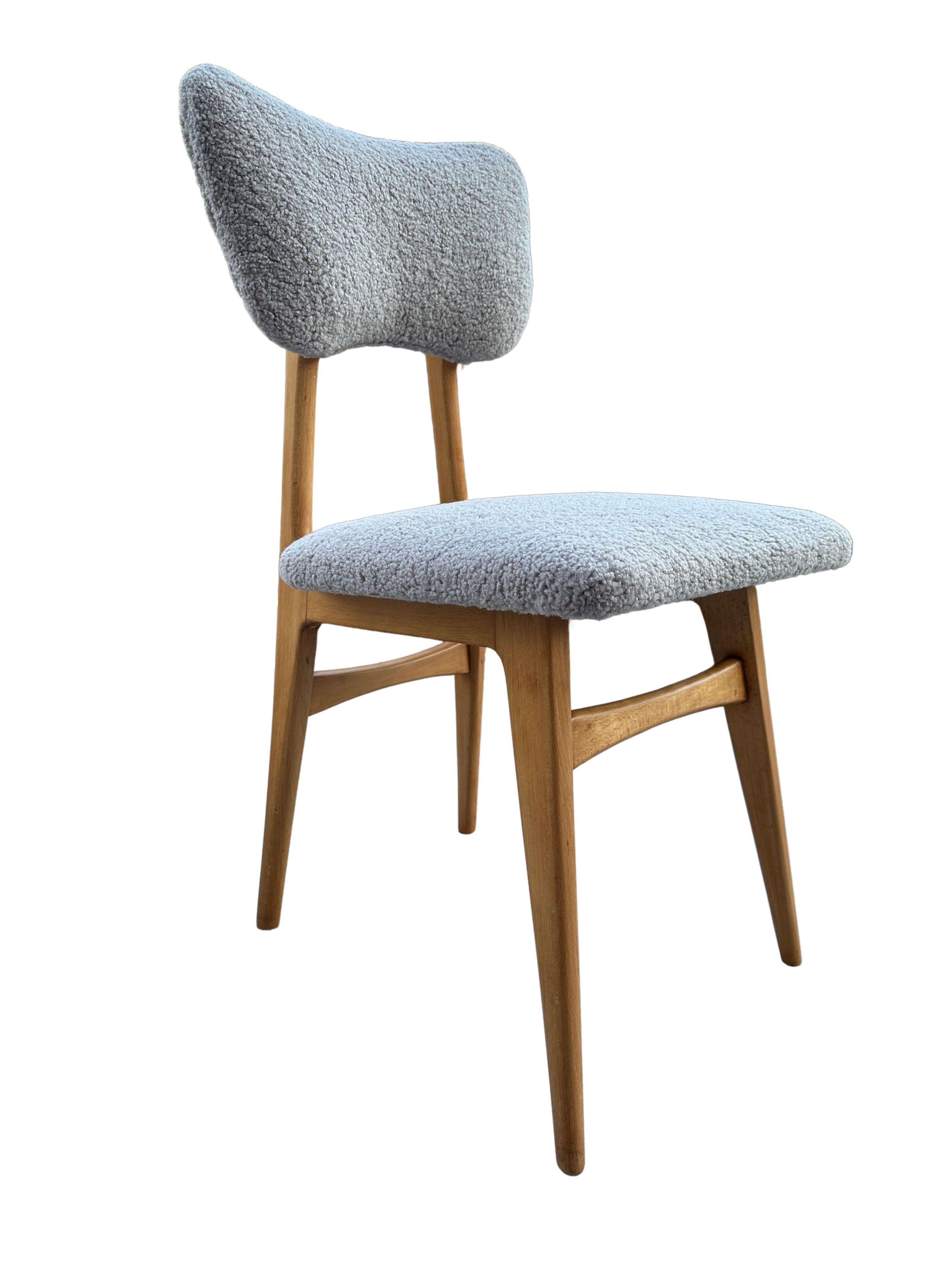 Hand-Crafted Set of 6 Midcentury Grey Bouclé Dining Chairs, 1960s For Sale