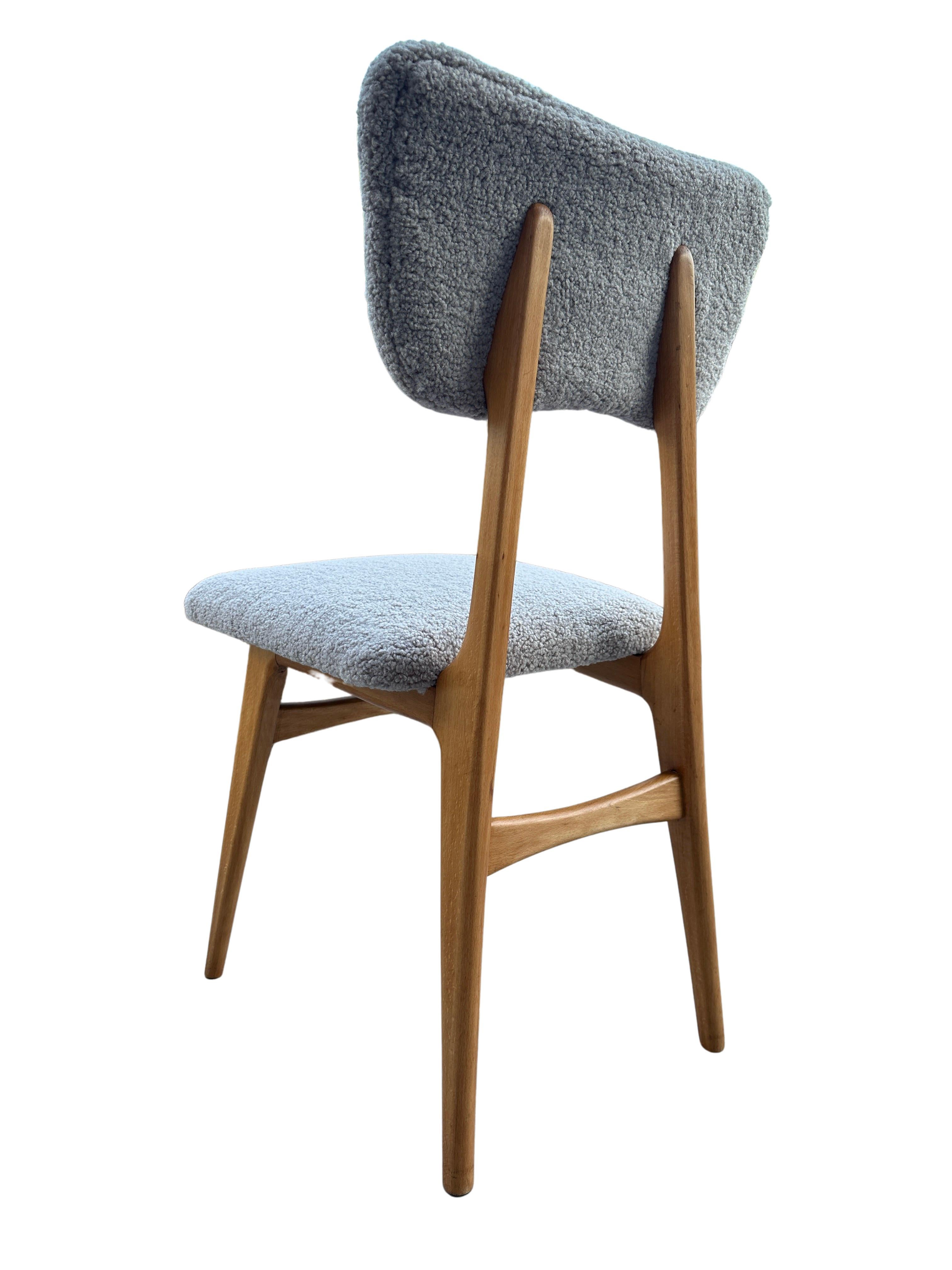 20th Century Set of 6 Midcentury Grey Bouclé Dining Chairs, 1960s For Sale