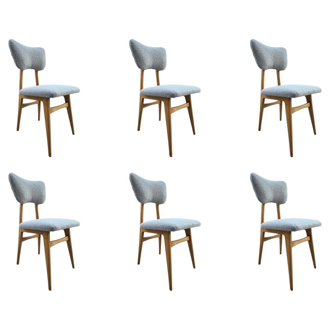 Set of 6 Midcentury Grey Bouclé Dining Chairs, 1960s For Sale