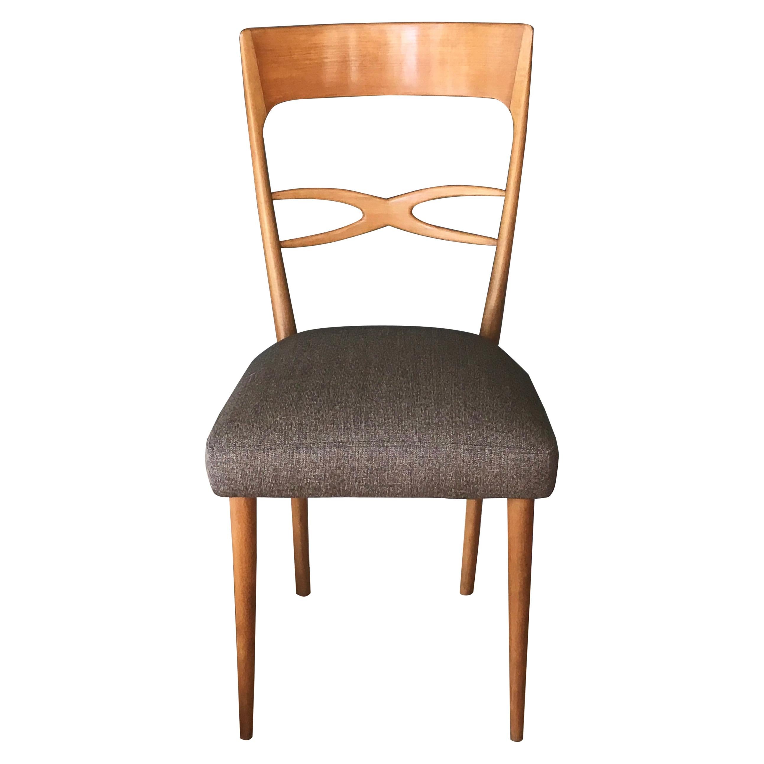 20th Century 6 blond wood midcentury Italian dining chairs, 1950s, attrib. to Melchiorre Bega