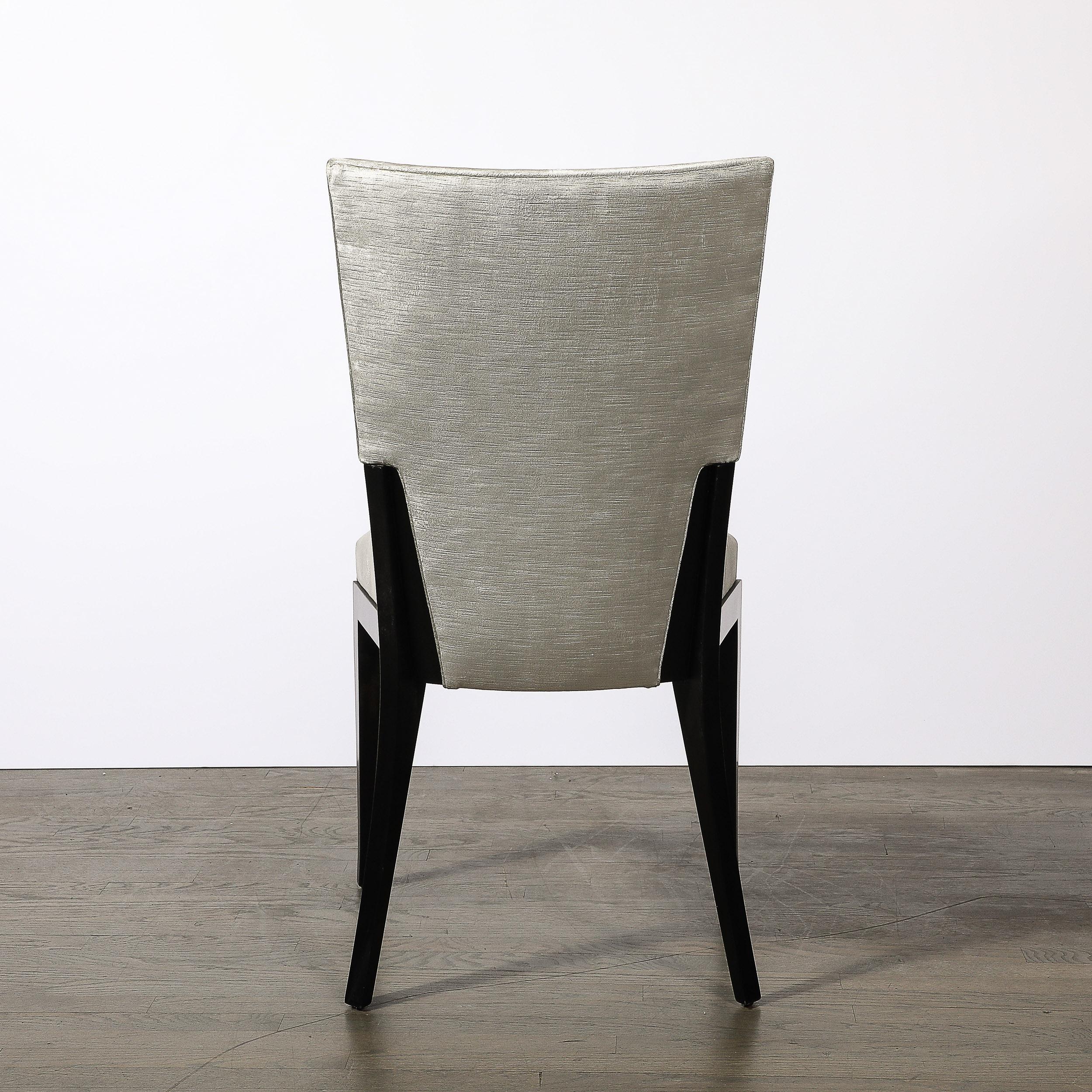 Satz von 6 Midcentury Modernist Ebonized Walnut & Velvet Shield Back Dining Chairs im Angebot 3