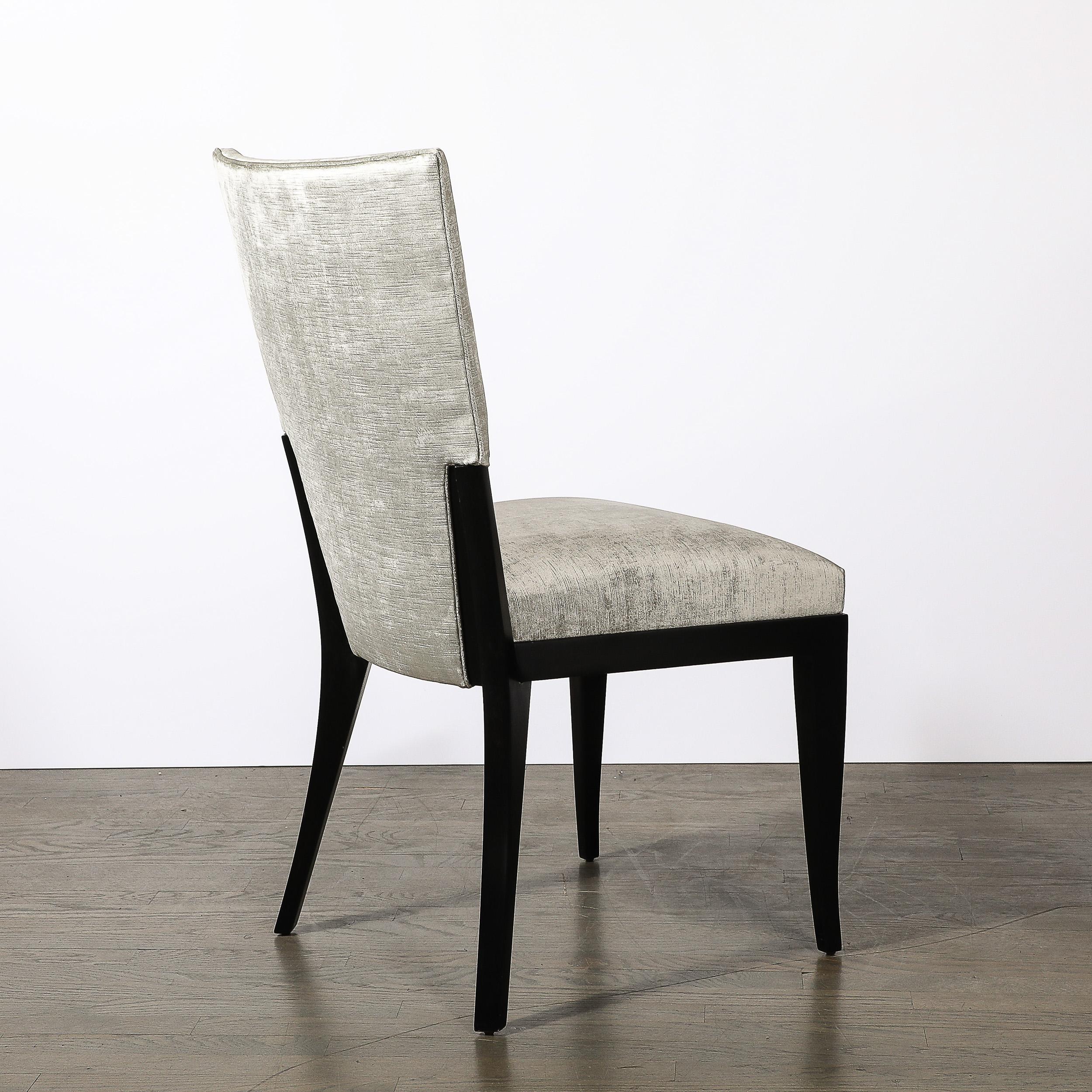 Satz von 6 Midcentury Modernist Ebonized Walnut & Velvet Shield Back Dining Chairs im Angebot 4