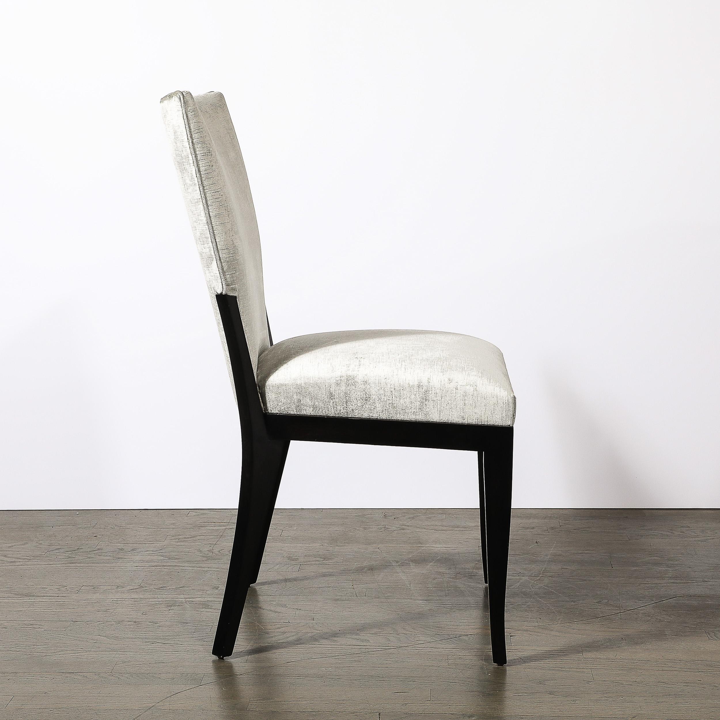 Satz von 6 Midcentury Modernist Ebonized Walnut & Velvet Shield Back Dining Chairs im Angebot 5