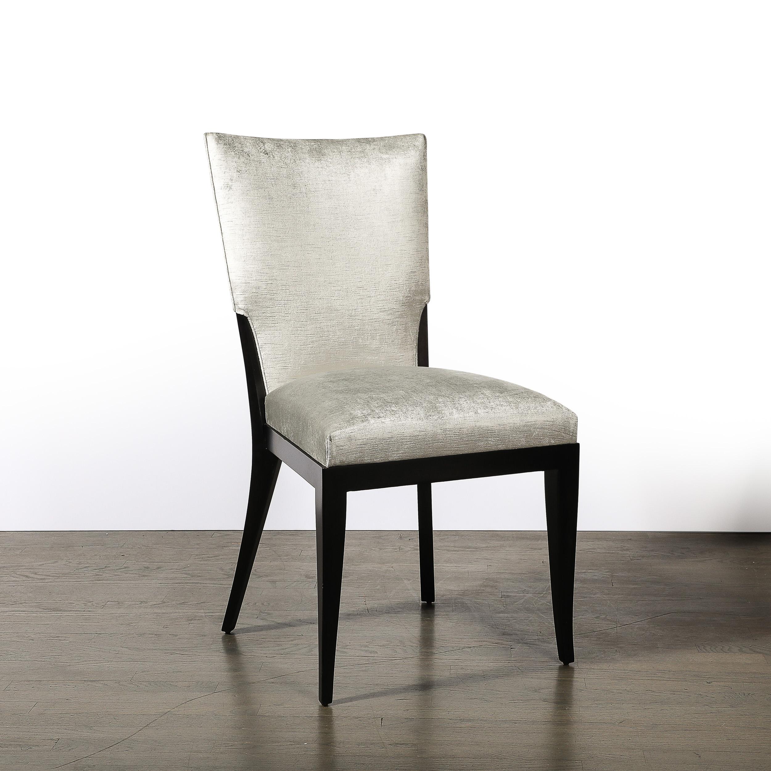 Set of 6 Midcentury Modernist Ebonized Walnut & Velvet Shield Back Dining Chairs For Sale 7