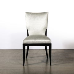 Ensemble de 6 chaises de salle à manger modernistes du milieu du siècle en noyer ébonisé et dossier bouclier en velours