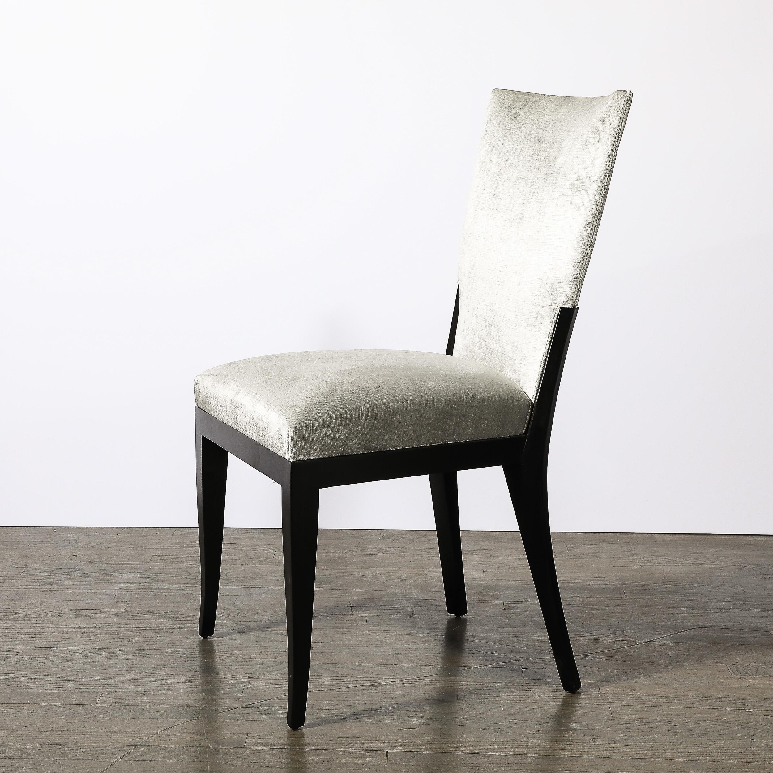 Mid-20th Century Set of 6 Midcentury Modernist Ebonized Walnut & Velvet Shield Back Dining Chairs For Sale