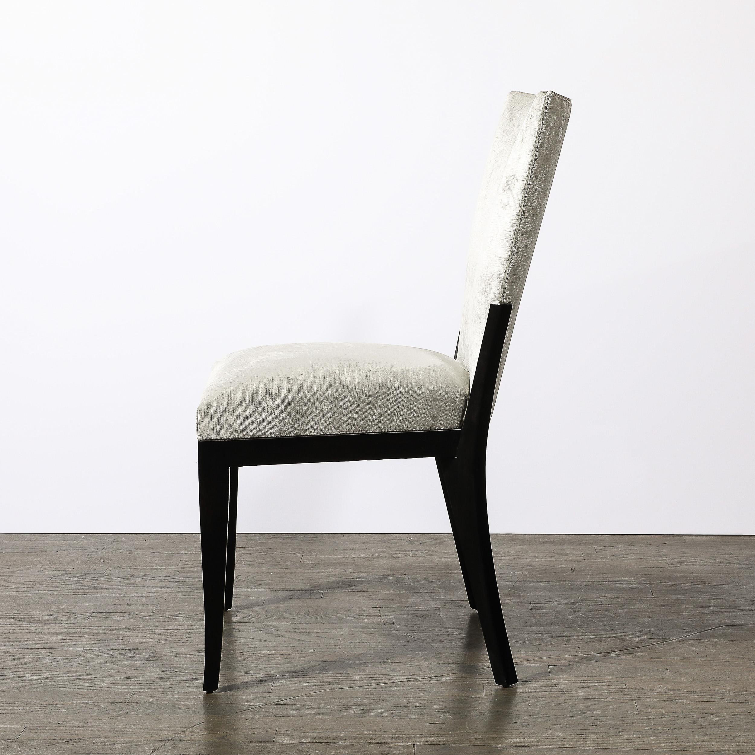 Set of 6 Midcentury Modernist Ebonized Walnut & Velvet Shield Back Dining Chairs For Sale 1
