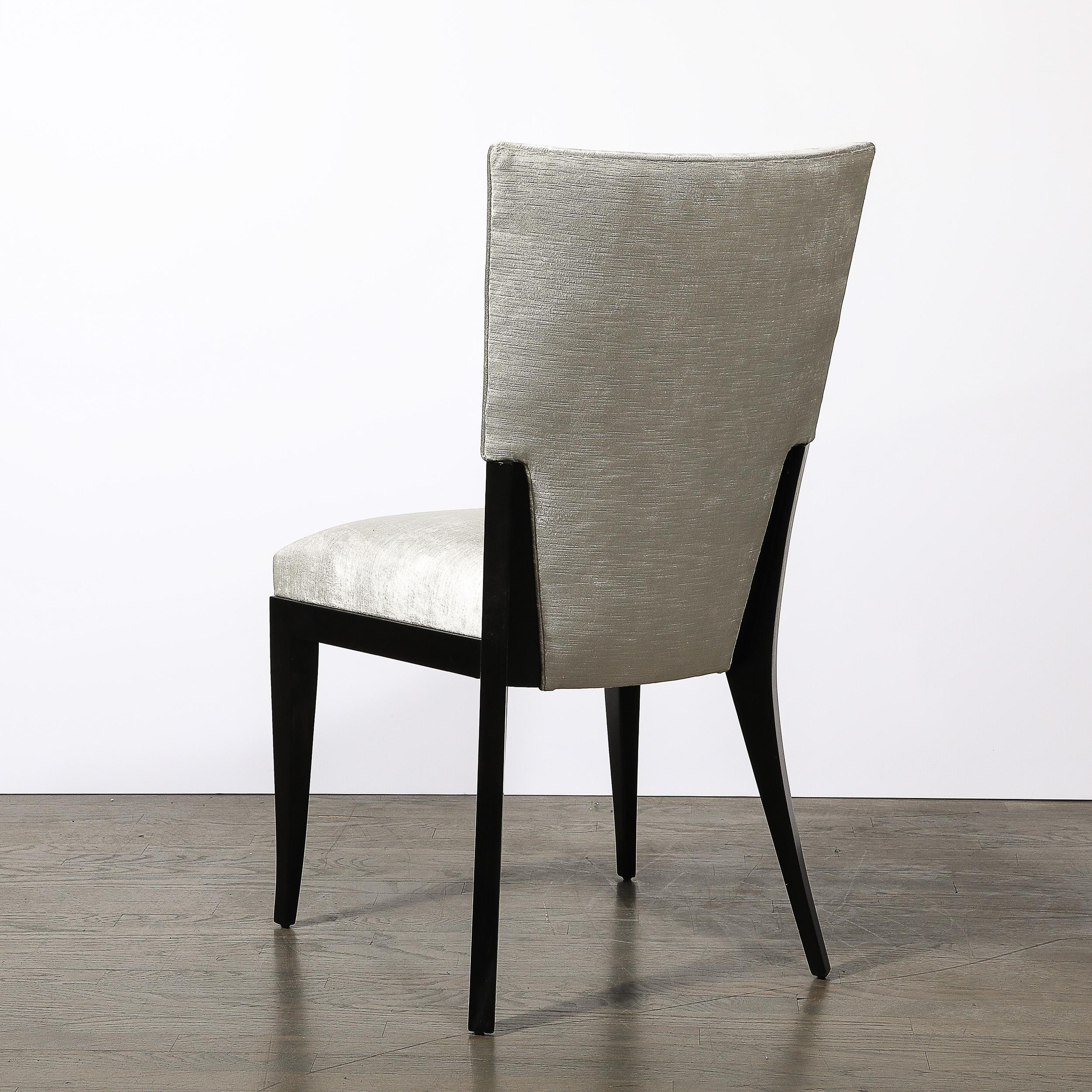 Satz von 6 Midcentury Modernist Ebonized Walnut & Velvet Shield Back Dining Chairs im Angebot 1