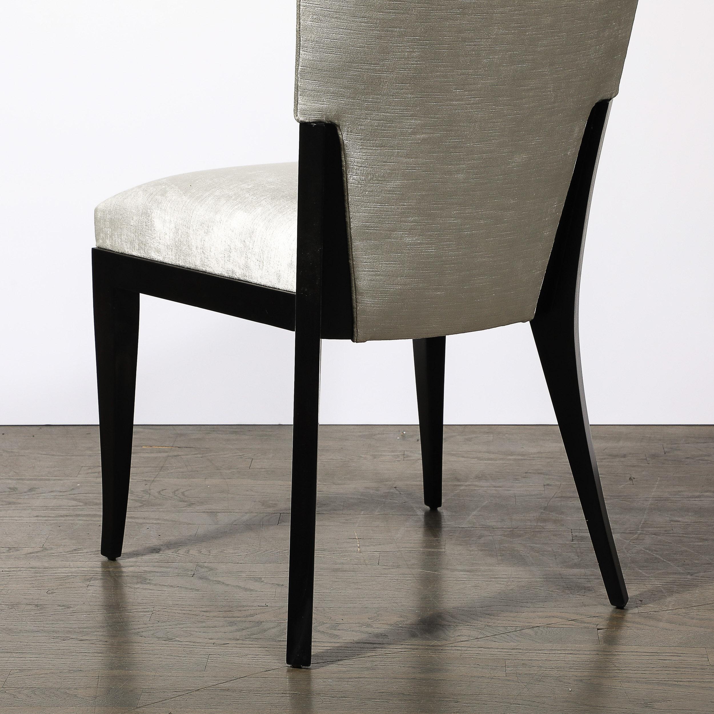 Satz von 6 Midcentury Modernist Ebonized Walnut & Velvet Shield Back Dining Chairs im Angebot 2
