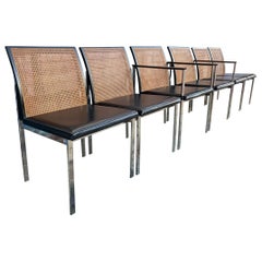 Lot de 6 chaises à manger Midcentury Paul McCobb for Lane Chrome Black Cane Back Dining Chairs