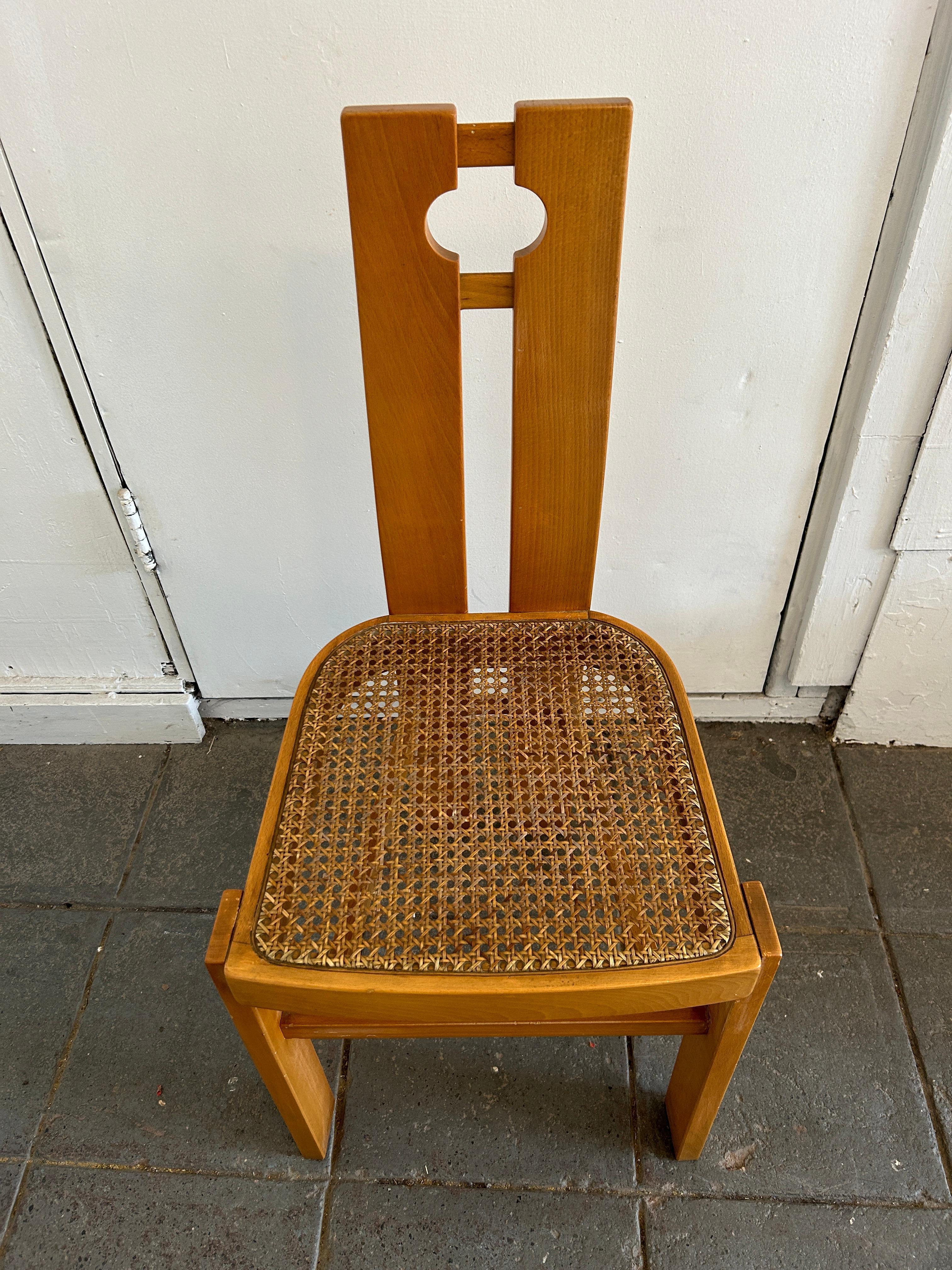 Travail du bois Ensemble de 6 chaises de salle à manger post-moderne du milieu du siècle par Pietro Costantini Italie en vente