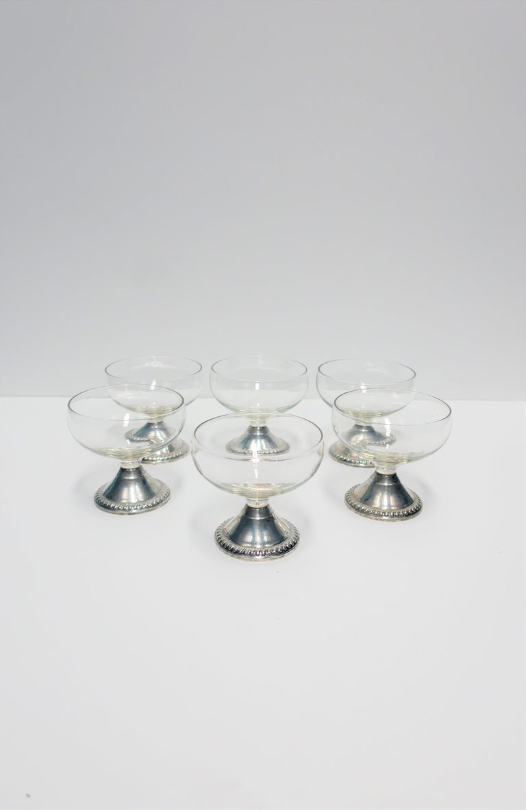 Set of 6 Midcentury Sterling Silver Champagne Glasses For Sale at 1stdibs