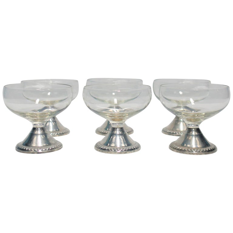 Set of 6 Midcentury Sterling Silver Champagne Glasses For Sale at 1stdibs