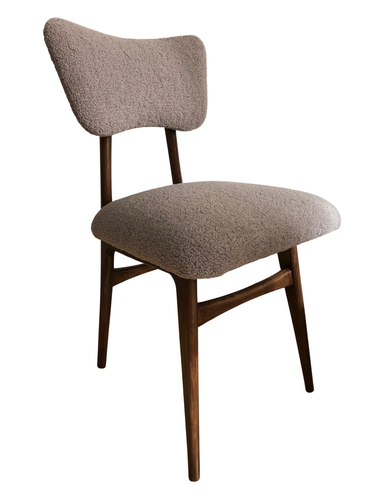 Mid-Century Modern Set of 6 Midcentury Taupe Bouclé Dining Chairs, 1960s For Sale