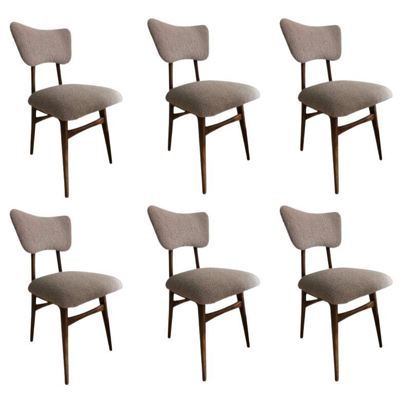 Set of 6 Midcentury Taupe Bouclé Dining Chairs, 1960s For Sale