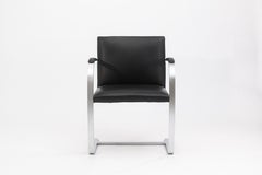 Set of 6 Mies Van Der Rohe for Knoll BRNO Brushed Steel Black Leather Armchairs