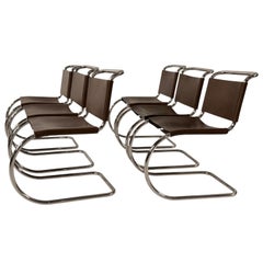 Set of 6 Mies van der Rohe Leather MR10 Dining Chairs, Knoll International, 1960