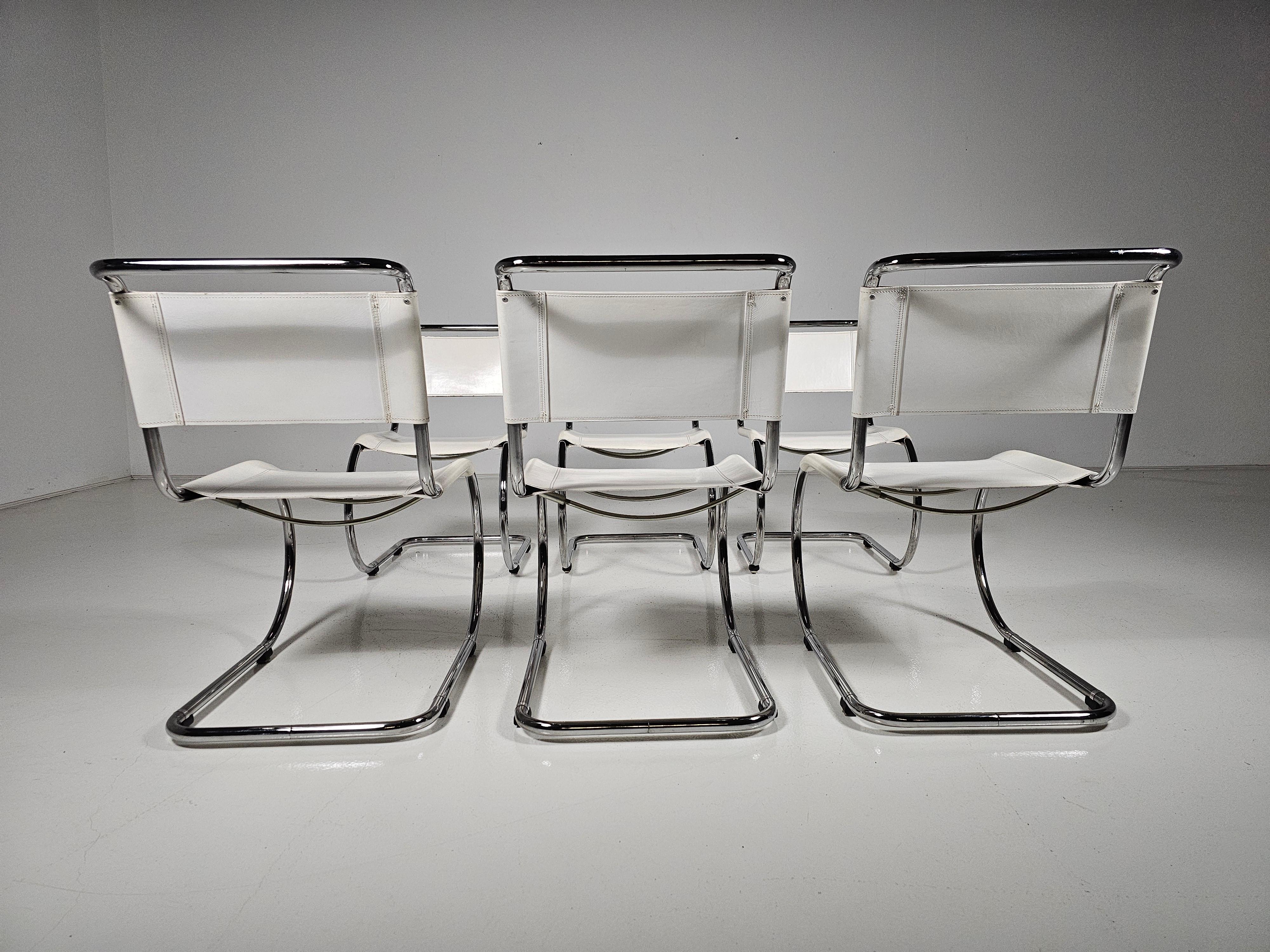 Late 20th Century Set of 6 Mies van der Rohe MR10 white cantilever dining chairs for Thonet, 1980s For Sale