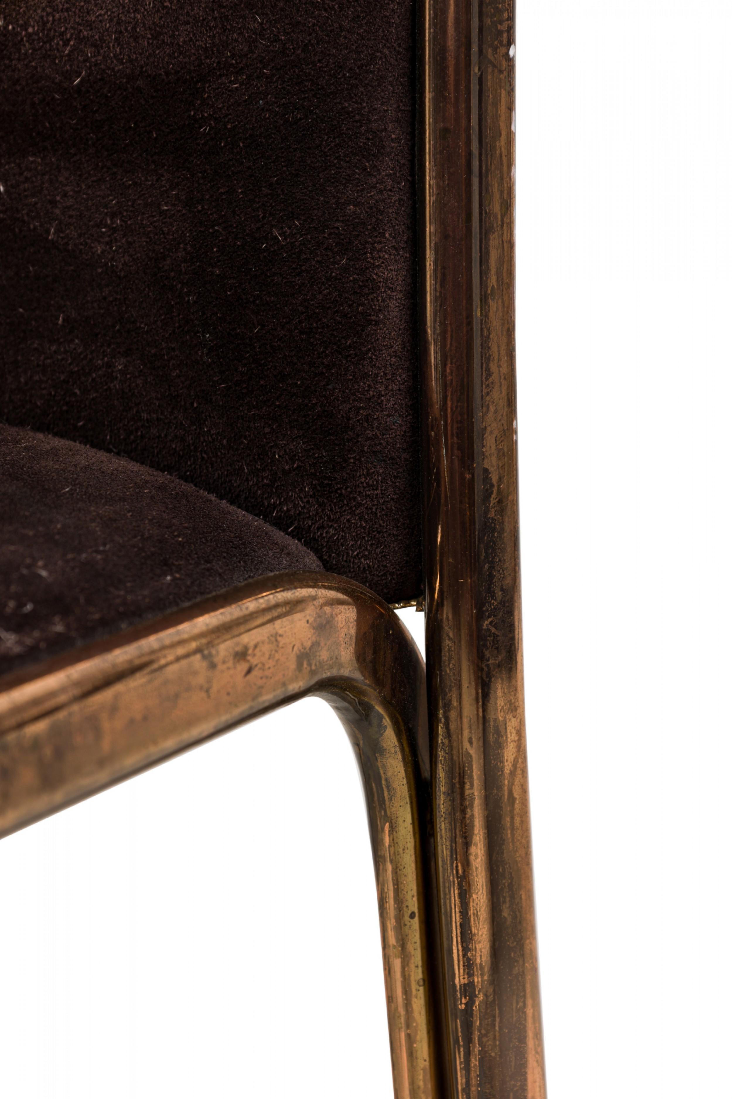 Set of 6 Attributed Milo Baughman American Brass Dining Chairs in Brown Suede For Sale 5