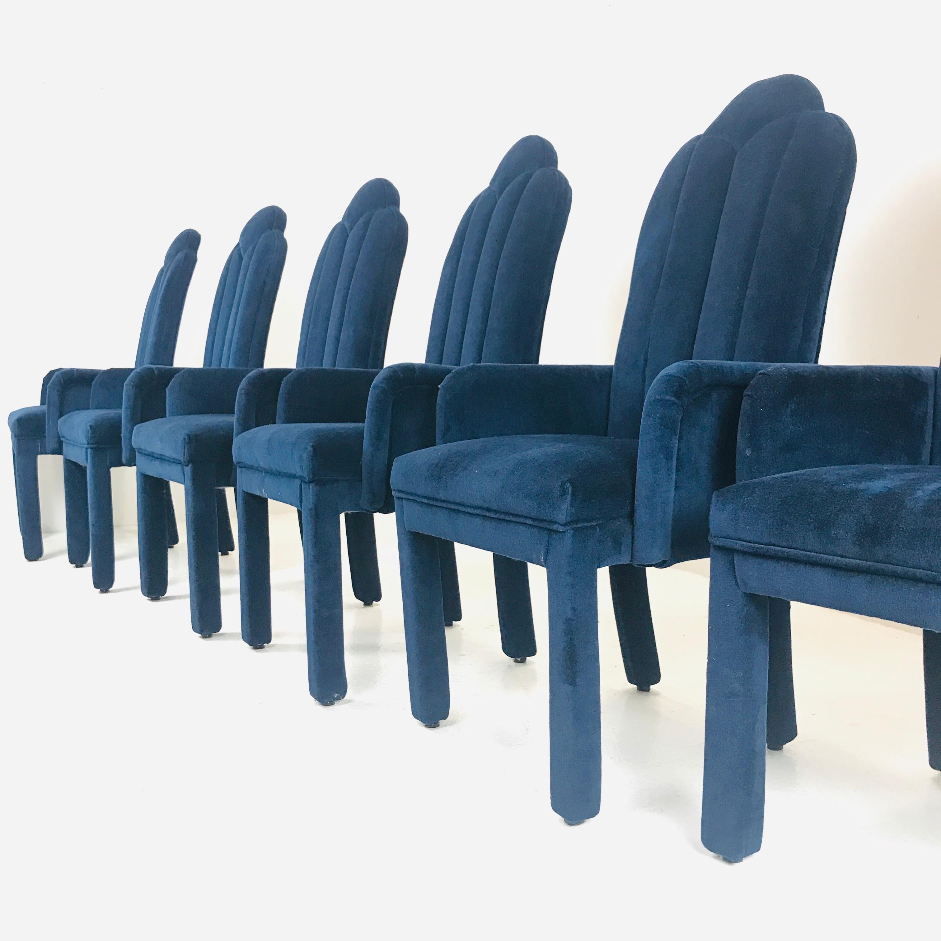 Mid-Century Modern Set of 6 Milo Baughman Blue Mohair Dining Chairs