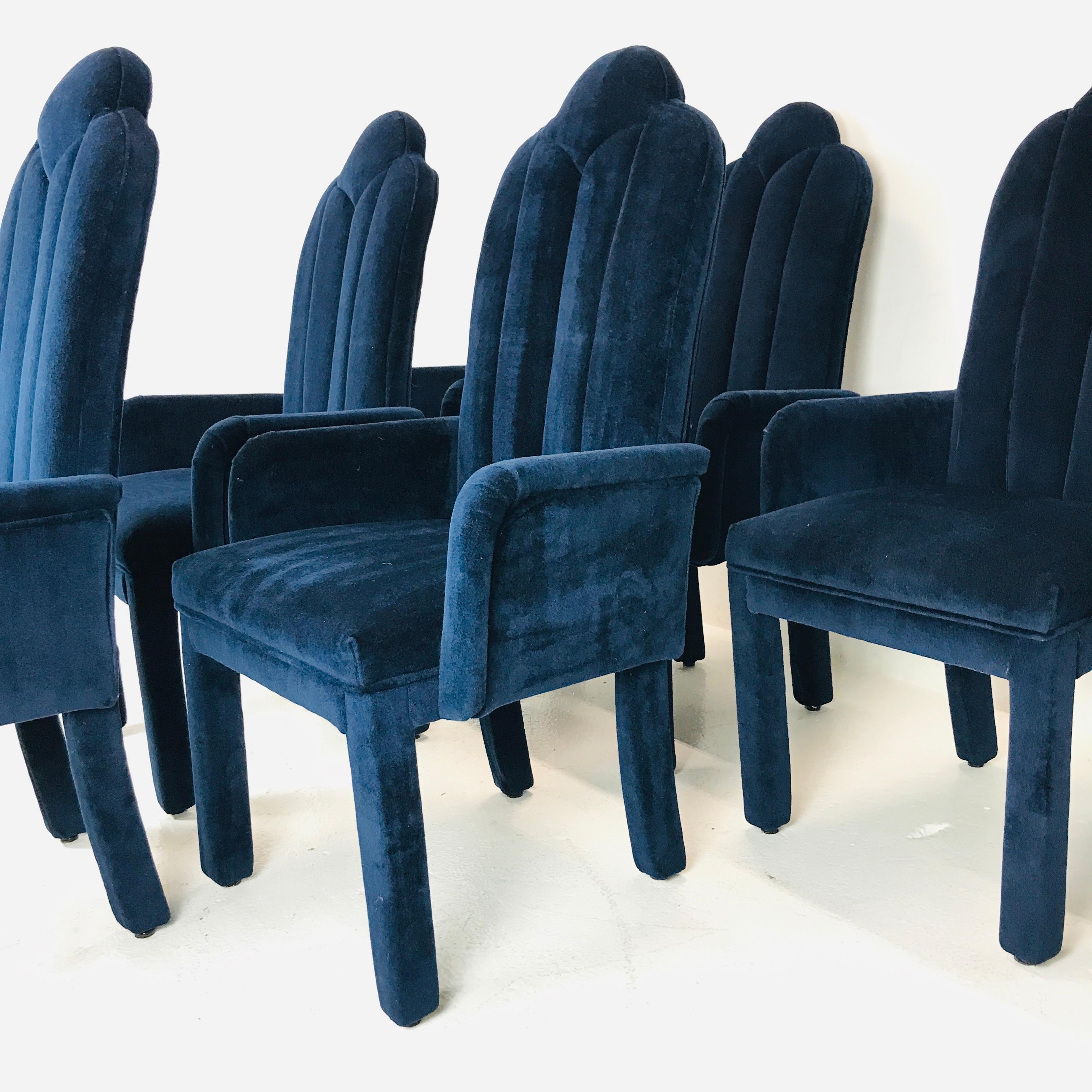 Set of 6 Milo Baughman Blue Mohair Dining Chairs In Good Condition In Dallas, TX