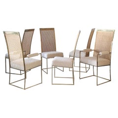 Set of 6 Milo Baughman Brass and Cane Dining Chairs in Boucle for Thayer Coggin