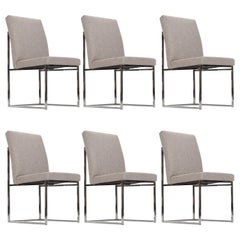 Set of 6 Milo Baughman Style Chrome Dining Chairs
