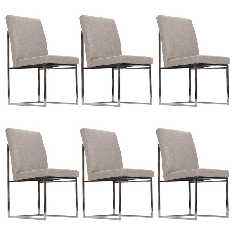 Set of 6 Milo Baughman Style Chrome Dining Chairs For Sale