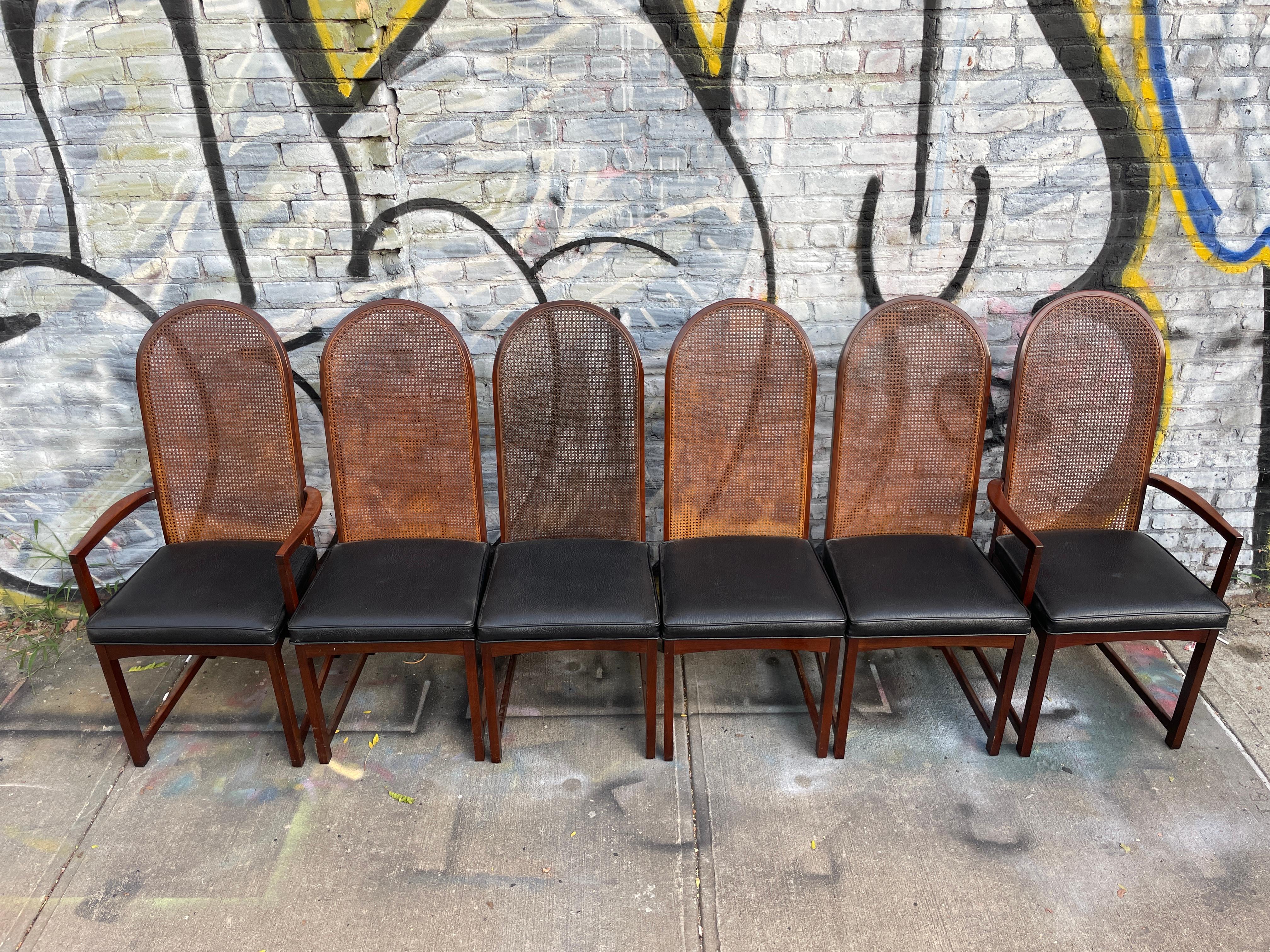 Upholstery Set of 6 Milo Baughman Curved Cane Back Dining Chairs