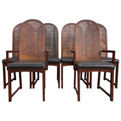 Set of 6 Milo Baughman Curved Cane Back Dining Chairs