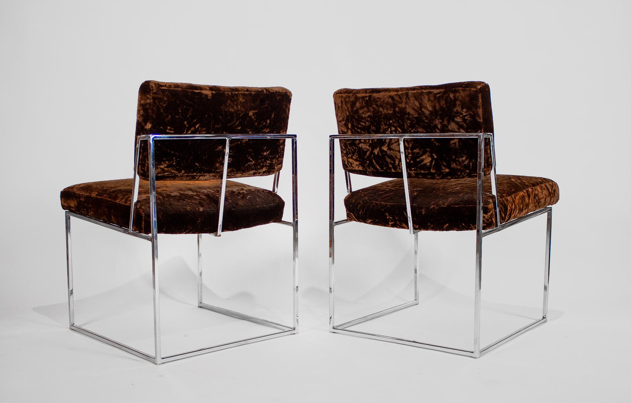 American Set of 6 Milo Baughman Dining Chairs for Thayer Coggin 1960s Chrome and Velvet
