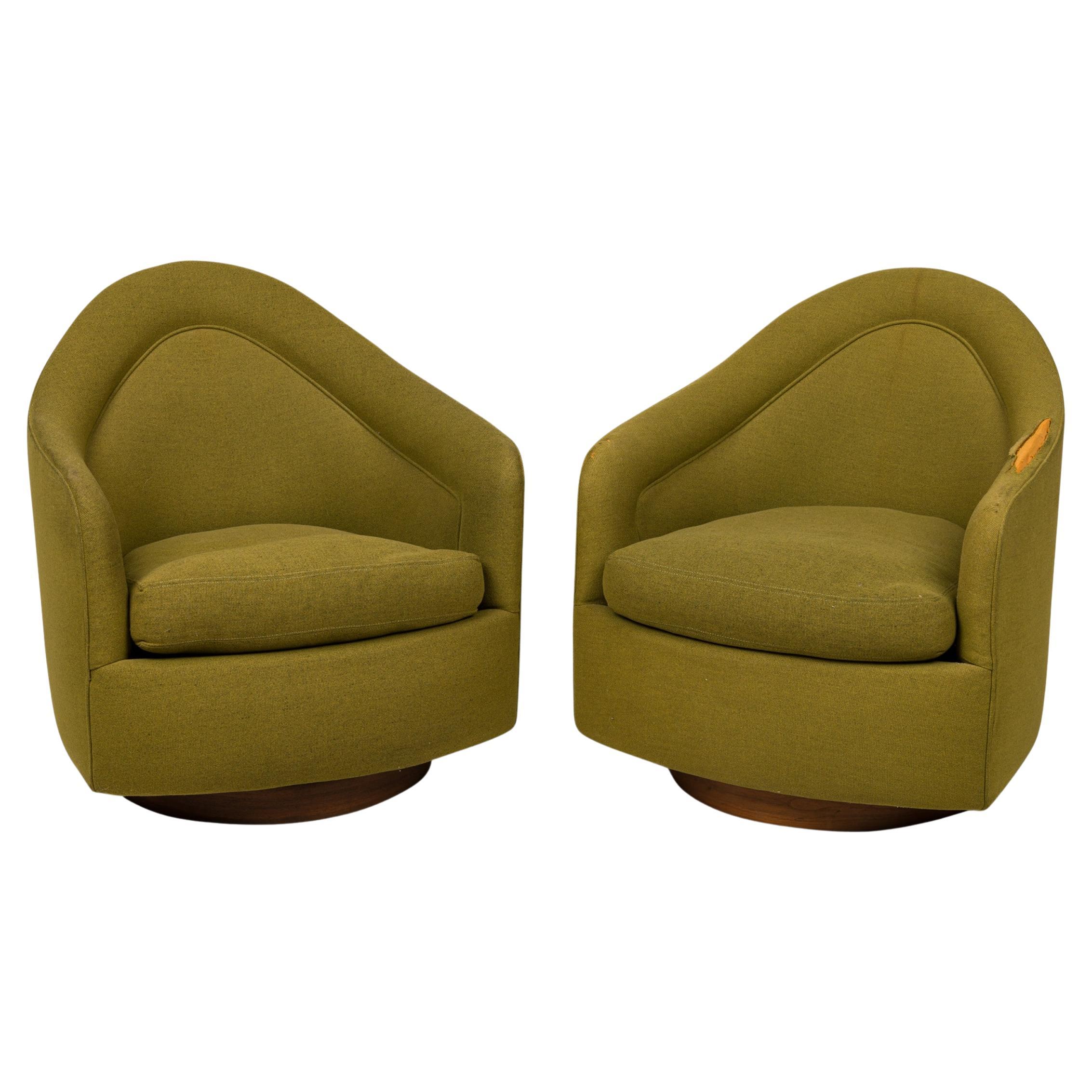 Ensemble de 6 fauteuils pivotants tapissés vert olive Milo Baughman pour Thayer Coggin en vente
