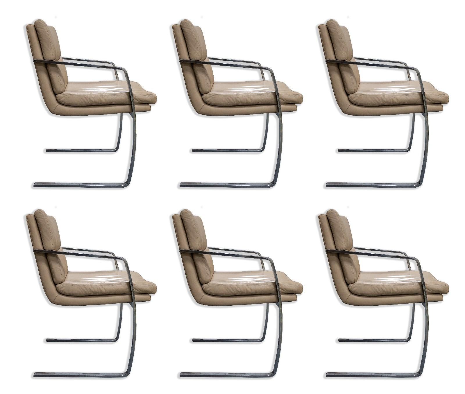 Mid-Century Modern Set of 6 Milo Baughman Leather and Chrome Cantilever Chairs Mid Century Modern