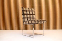 Set of Six Milo Baughman Style Dining Chairs in Chrome and Plaid Velvet