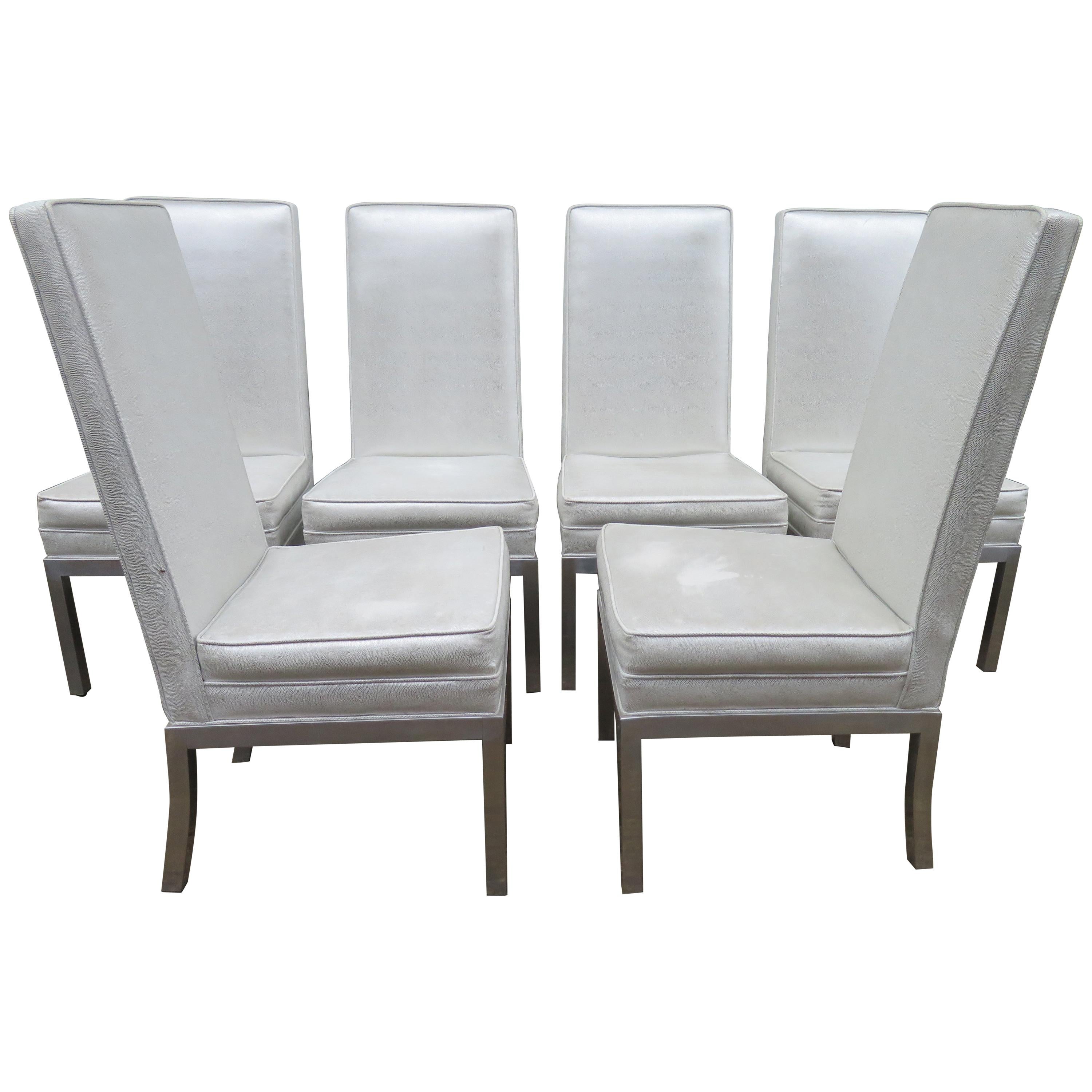 Set of 6 Milo Baughman Thick Chunky Aluminum Dining Chairs Mid-Century Modern For Sale