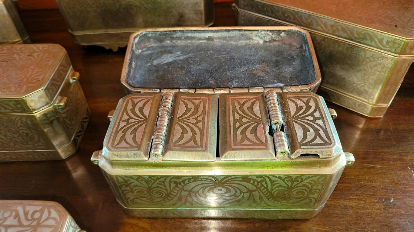 Set of 6 Mindanao Brass Silver Betel Boxes, Philippines For Sale 1