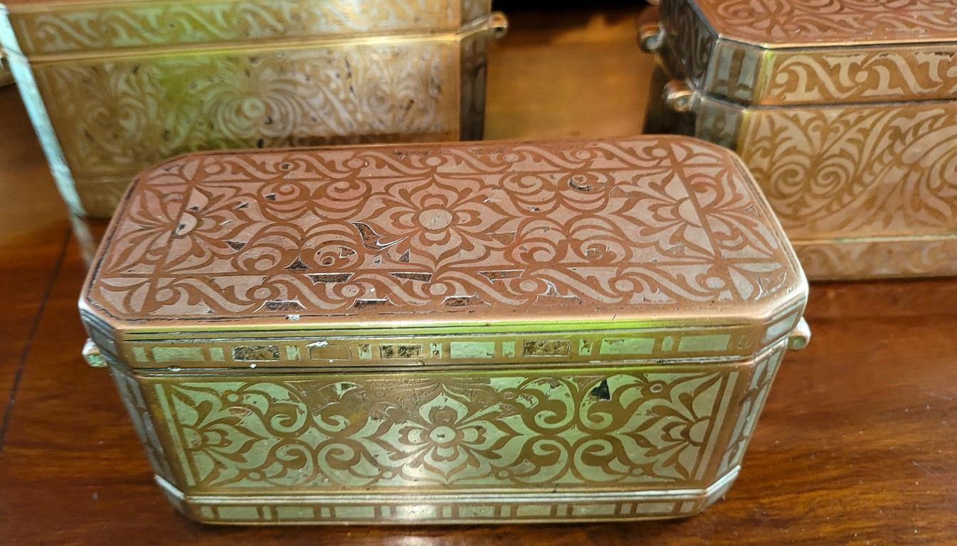 Set of 6 Mindanao Brass Silver Betel Boxes, Philippines For Sale 2