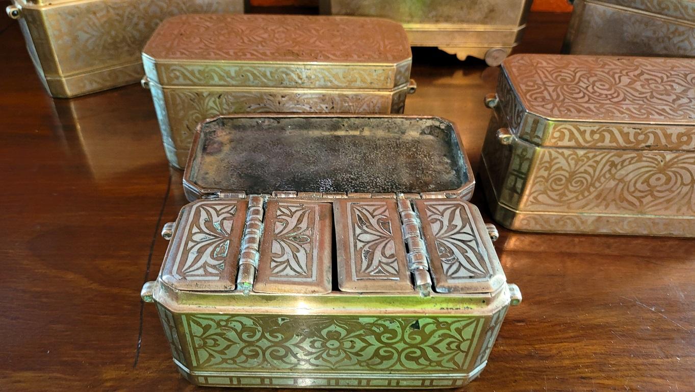 Set of 6 Mindanao Brass Silver Betel Boxes, Philippines For Sale 3