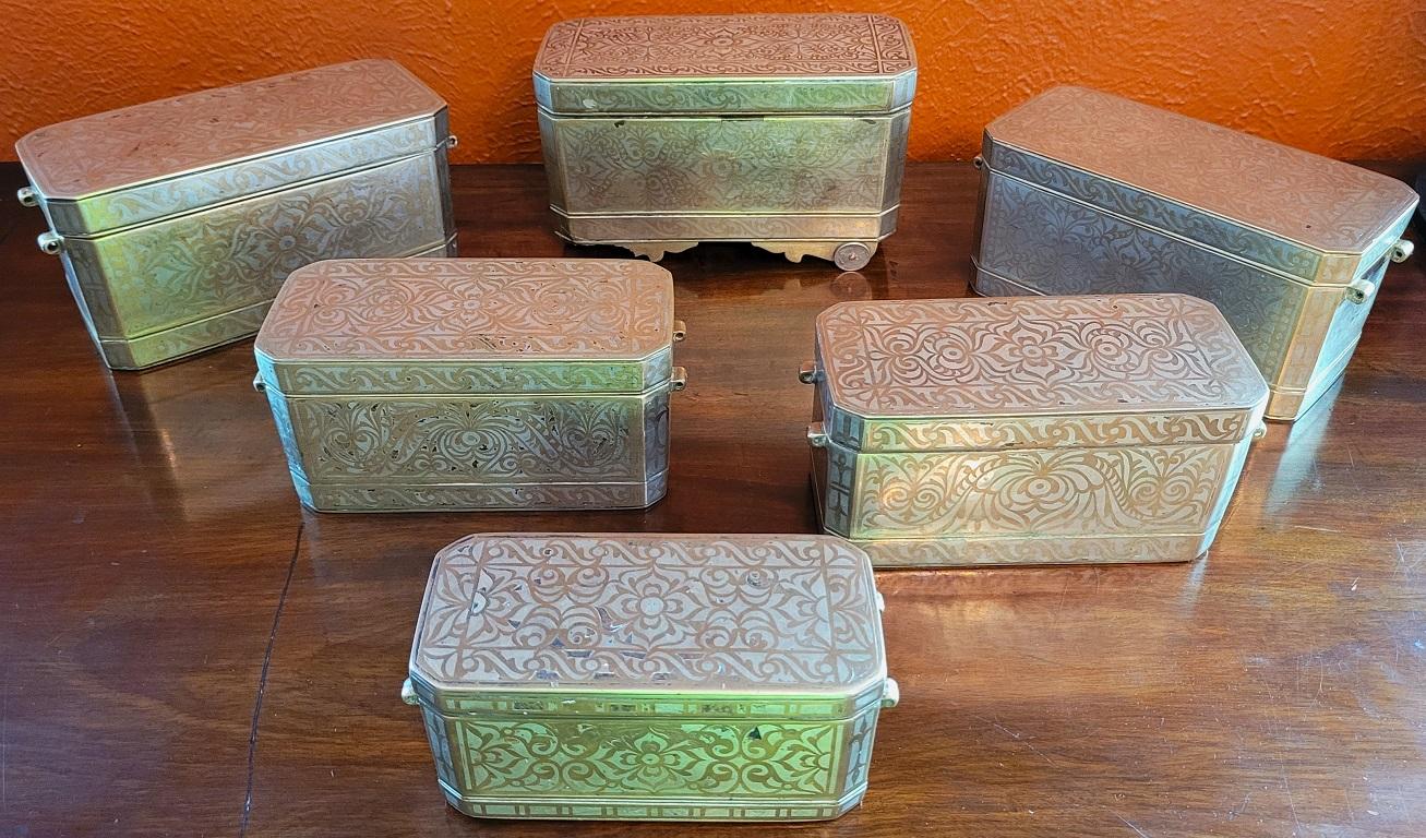 Set of 6 Mindanao Brass Silver Betel Boxes, Philippines For Sale 4