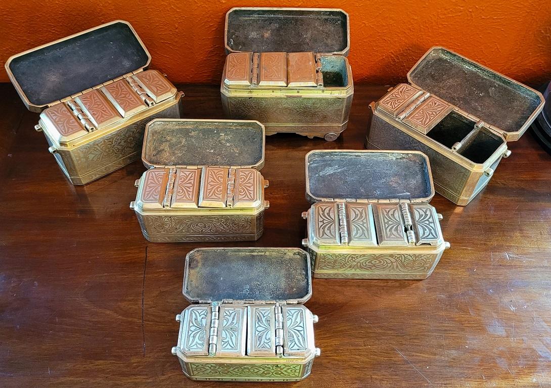 Set of 6 Mindanao Brass Silver Betel Boxes, Philippines For Sale 5