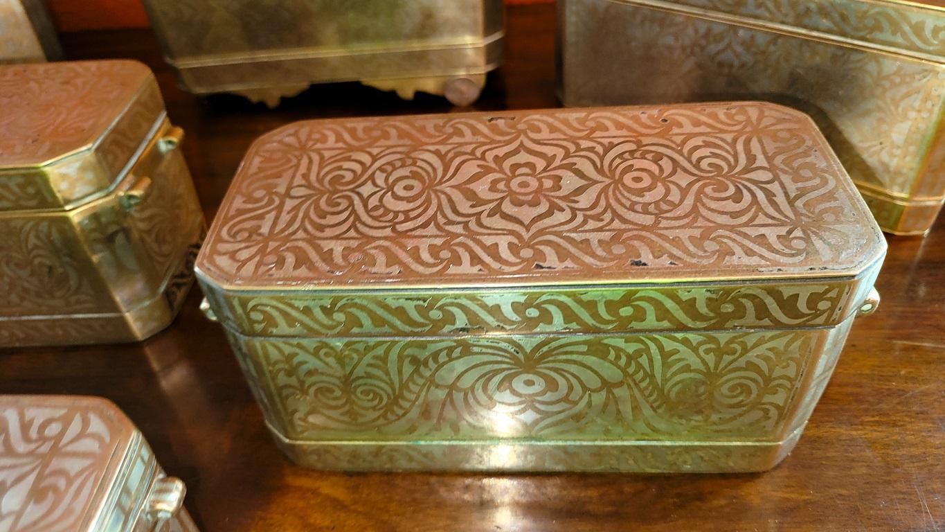 19th Century Set of 6 Mindanao Brass Silver Betel Boxes, Philippines For Sale
