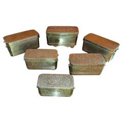 Set of 6 Mindanao Brass Silver Betel Boxes, Philippines