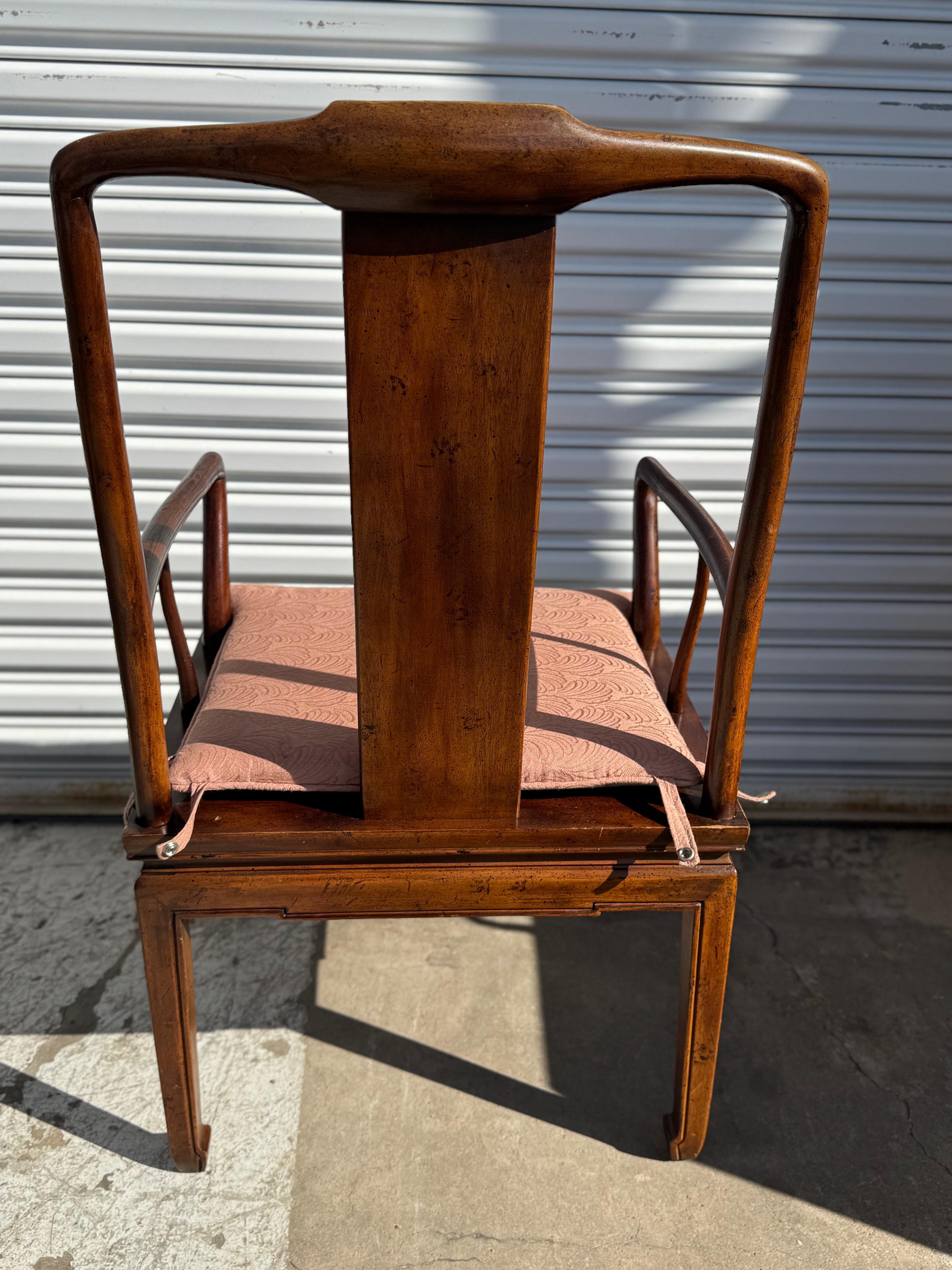 American Set of 6 Henredon Ming Styled Walnut Dining Chairs with Cane Seats For Sale