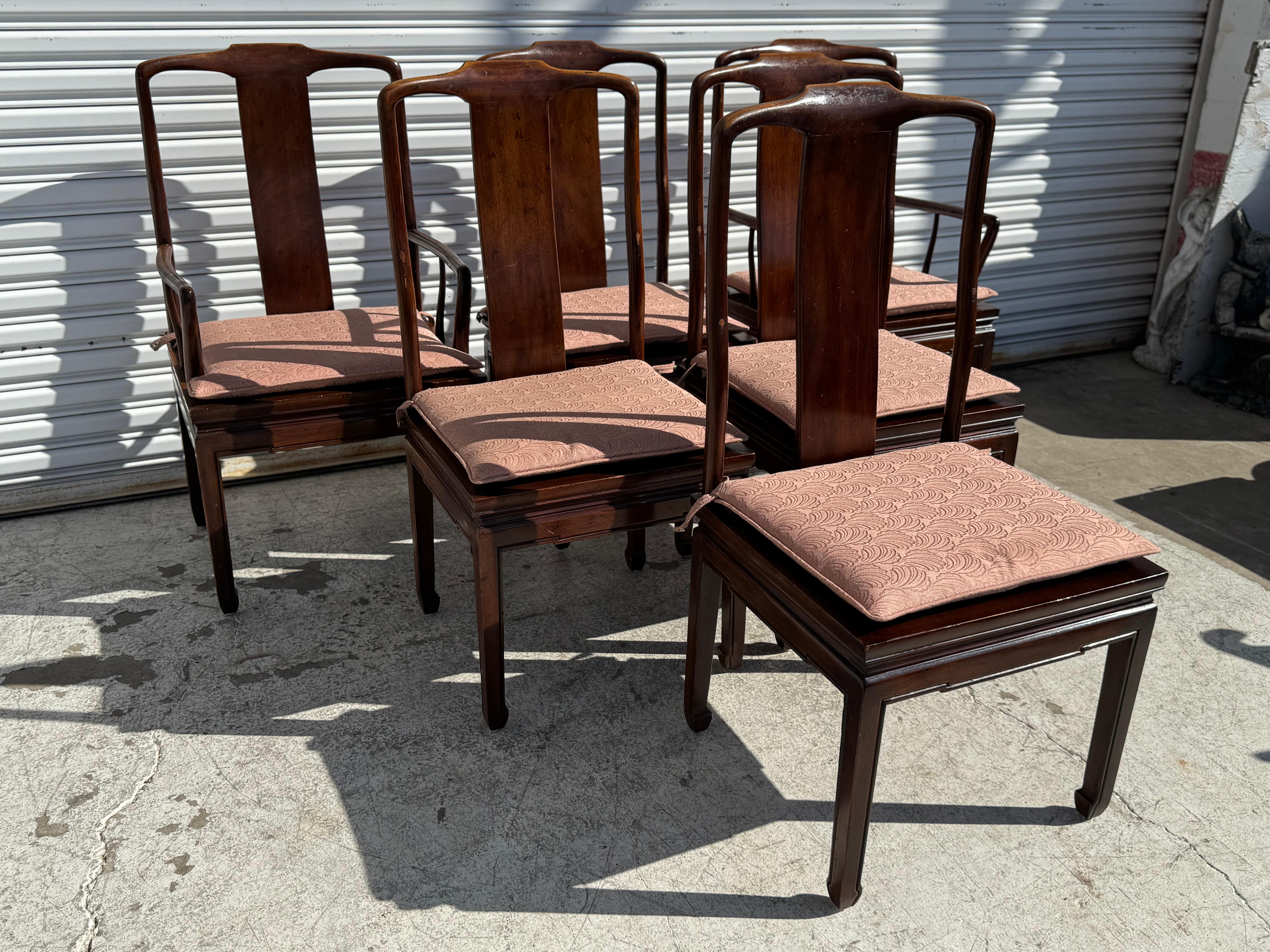 Set of 6 Henredon Ming Styled Walnut Dining Chairs with Cane Seats In Good Condition For Sale In Pasadena, TX