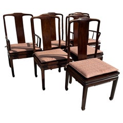 Set of 6 Henredon Ming Styled Walnut Dining Chairs with Cane Seats