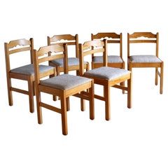 Ensemble de 6 chaises de salle à manger minimalistes en pin, Suède, années 1960